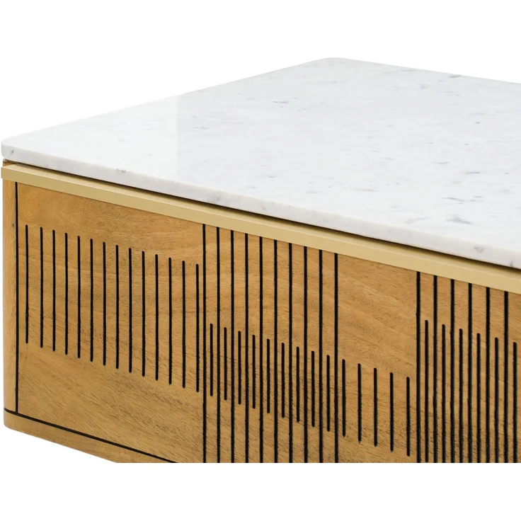 Couchtisch Mango 120x60x45 hellbraun geölt / Marmor weiß MIAMI #110 – Bild 3