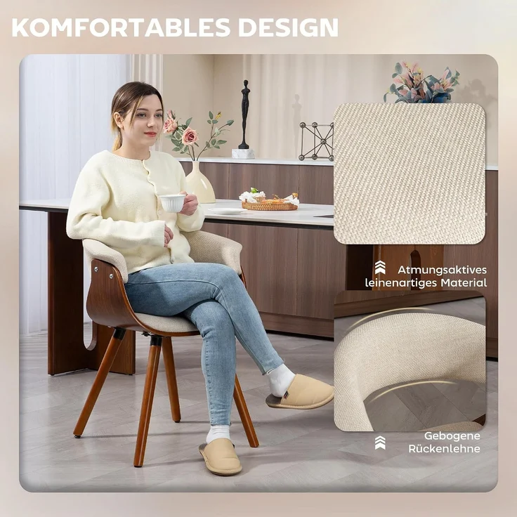 HOMCOM Esszimmerstuhl, Polyester, Schaumstoff, Beige, 62L x 55B x 75H cm – Bild 4