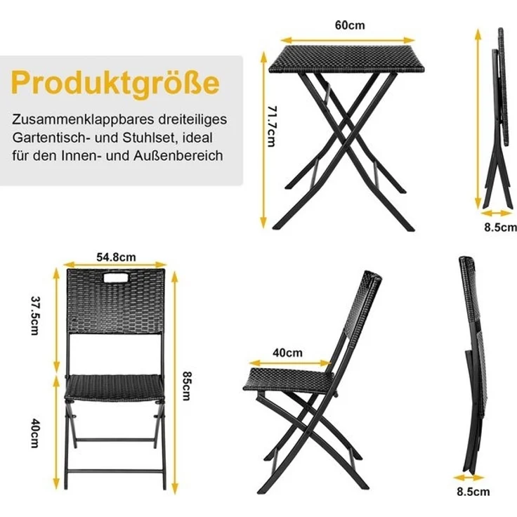 TLGREEN Balkonset Gartentisch- und Stuhlset, Gartenmöbel Set 3-teilige,Klappbar mit 2 Stühle und Tisch – Bild 4