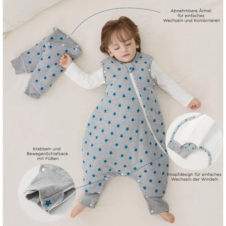 Duomiaomiao Baby Schlafsack mit Füßen 3.5 tog, winterschlafsack 100% Baumwolle Baby, Mädchen mit Schlafsack, Cartoon-Laub (Pentagramm/65CM) – Bild 3
