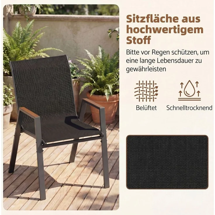 KOMFOTTEU Gartenstuhl (2 St), Stapelstühle aus Stoff mit Rückenlehne & Armlehnen – Bild 2