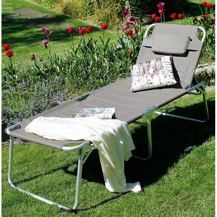 Spetebo Gartenliege XXL Aluminium Gartenliege 200x70 cm - grau, Stück, 1 St, Sonnenliege, Breite Sonnenliege mit Kopfkissen