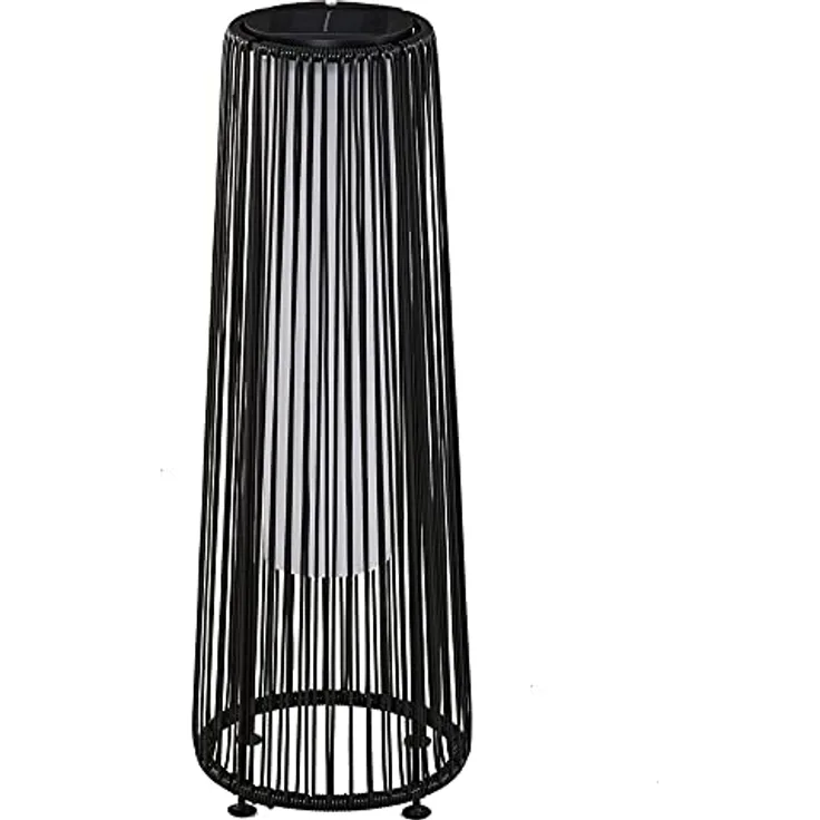 Outsunny Solarlampe Rattan, LED Solarleuchte mit Lichtsensor, IP44 spritzwassergeschützt, 61 cm hoch, Schwarz