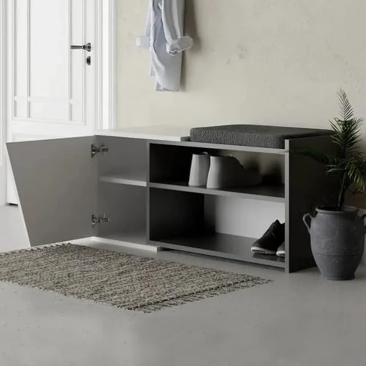 Dmora Schuhschrank Dione 104,6x37,5x47,2h cm Schwarz 2 Böden, 1 Tür – Bild 4