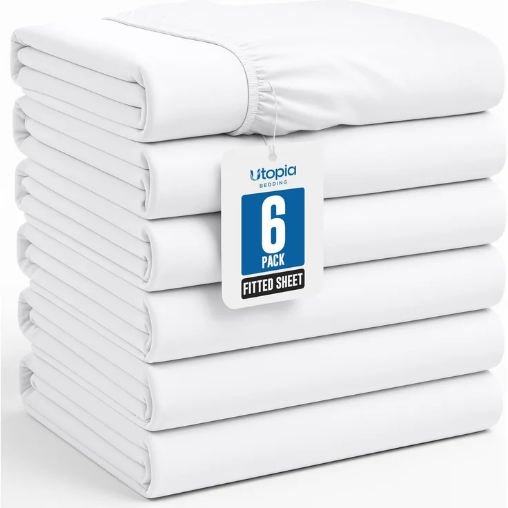 Fitted Sheet (Pack of 6, Full, White) Deep Pocket Brushed Velvety Microfiber, Breathable, Extra Soft & Comfortable - Wrinkle, Fade, Stain & Abrasion Resistant - Hotel Quality Extremely Durable By Utopia Bedding by Utopia Bedding – Bild 1