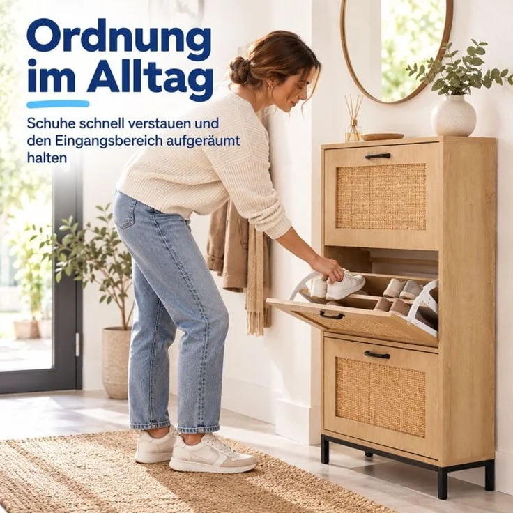 Relaxdays Schuhschrank Kipper Rattan – Bild 3