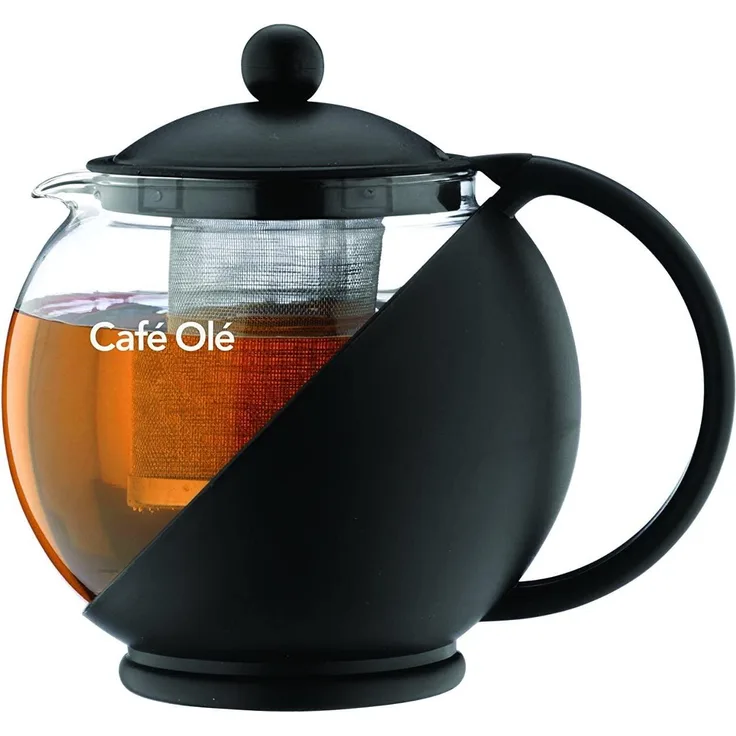 Café Ole Everyday Runde Teekanne Infuser Korb Glas Teekanne Lose Blatt, Schwarz, 700 ml - 24 oz