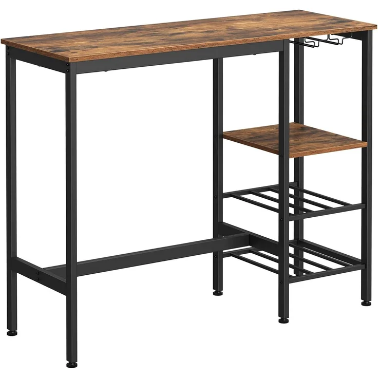 Vasagle Bartisch, 110 x 40 x 90 cm, mit Halterungen für Weingläser und Flaschen, Vintagebraun/Schwarz LBT013B01