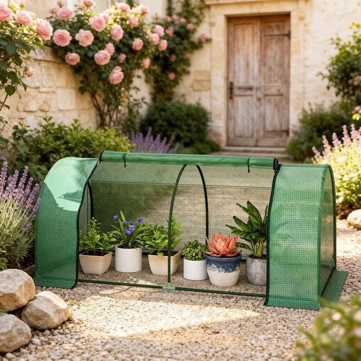 Wohnora-Mini Gewächshaus,Pflanzenschutzhaube für den Garten,Pflanzenüberdachung,für Balkon,Terrasse(nur mit Mini Gewächshaus),H 80cm x T 200cm x B 100cm,Dunkelgrün – Bild 4