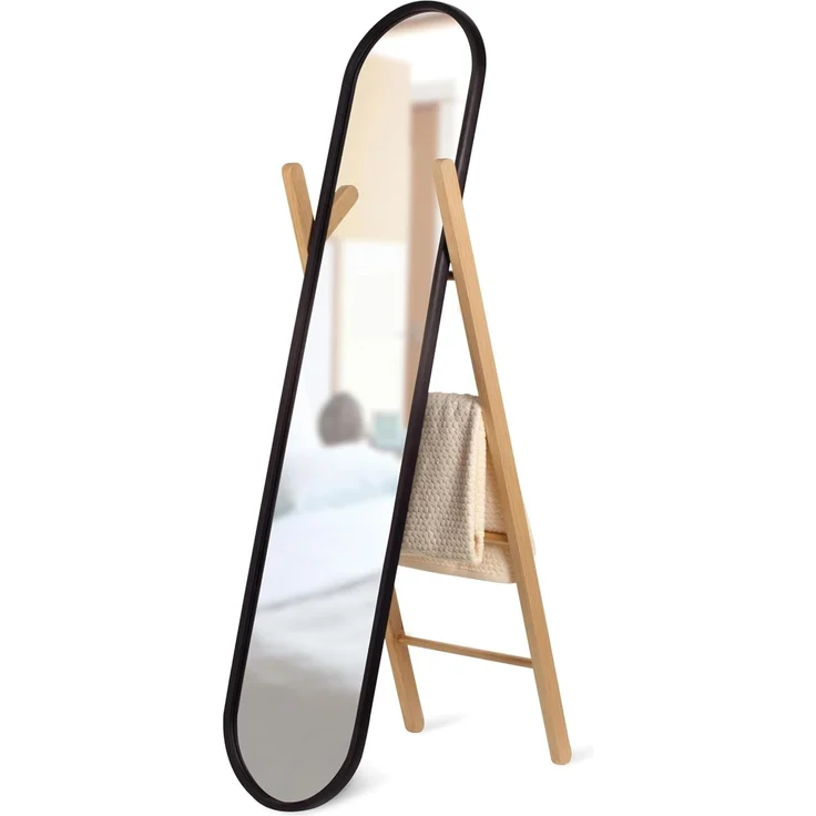 Umbra Furniture Hub Flur Spiegel, Standspiegel, mit Gummirand, Eschenholz und Spiegelglas, Schwarz / Natur, 358375045 – Bild 1