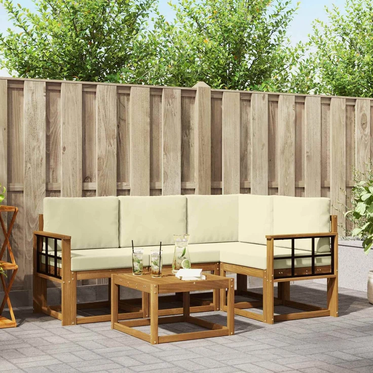 vidaXL Outdoor-Sofagarnitur 5 stk. 4-Sitzer Natur und Creme 3366368 – Bild 1