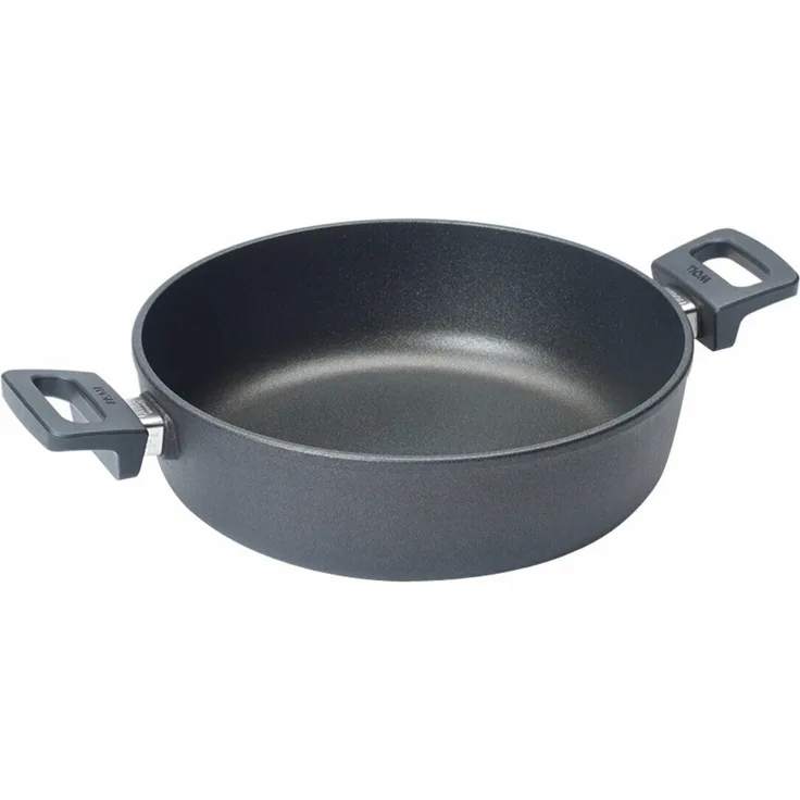 WOLL Guss‑Kasserolle Nowo Titanium Induction Servierpfanne Ø 28 cm × 8 cm (4,5 l), kratz‑ & schnittfest, Aluminium-Handguss mit 9 mm Induktionsboden, alle Herdarten inkl. Induktion, spülmaschinen‑ & backofenfest bis ca. 250 °C,
