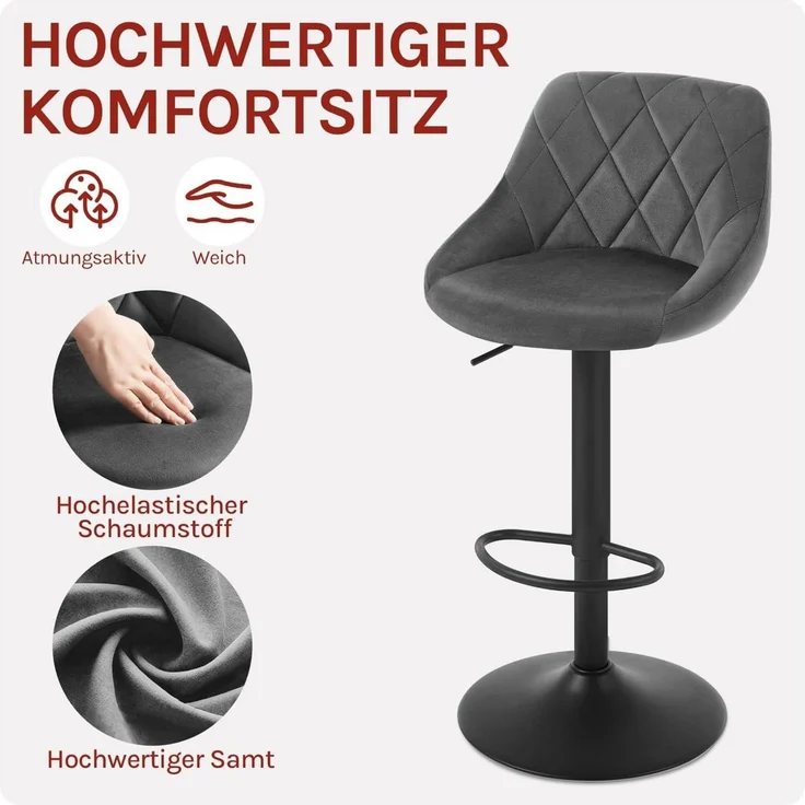 Woltu Barhocker (4 St), Gute gepolsterte Sitzfläche Höhenverstellbar Drehbar – Bild 4