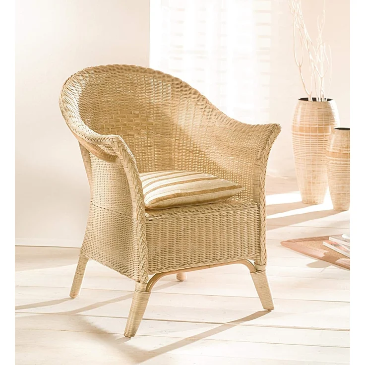 Dekoleidenschaft Rattanstuhl Rattansessel, natur lackiert, 4 verschiedene Modelle, Korbsessel, Balkonmöbel mit Komfort Sitzhöhe, Cocktailsessel, Gartenmöbel – Bild 3
