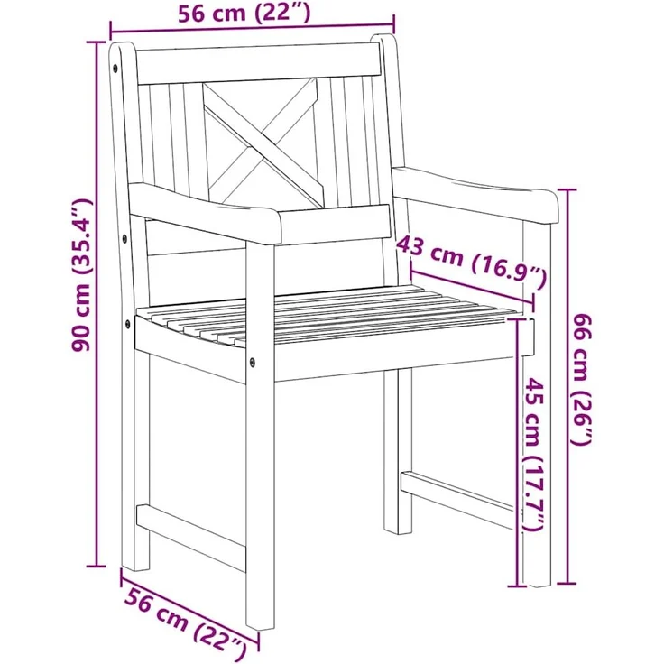 vidaXL Gartenstuhl 6 pcs 56 x 56 x 90 cm Massivholz Akazie 3324847 – Bild 9