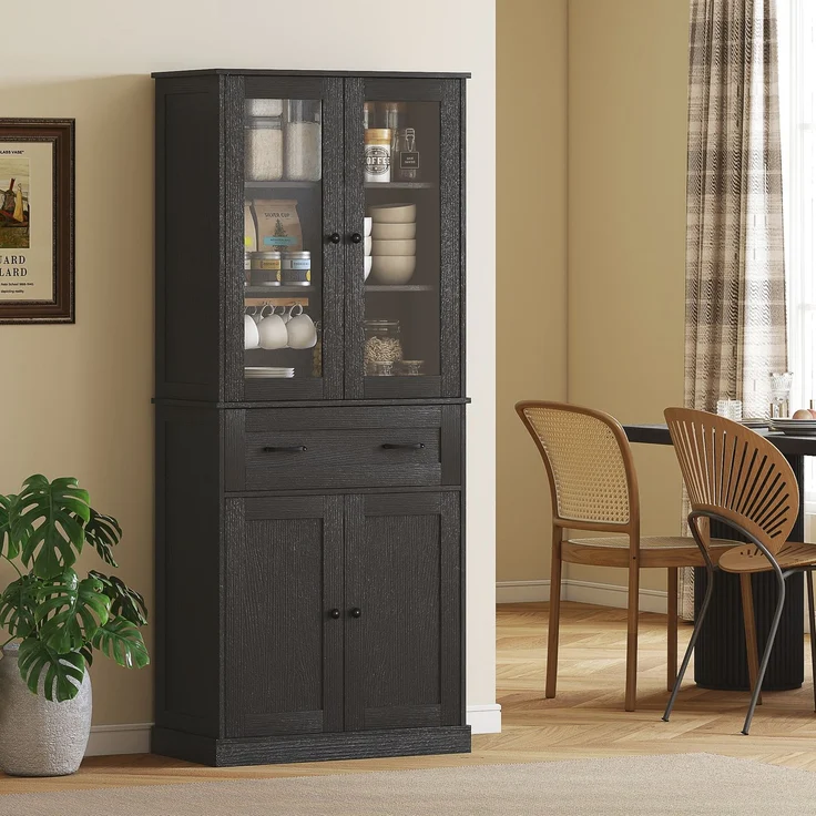 Rayofly-Küchenschrank Buffet mit Acrylfront & Schubladen, Schwarz, H 182,5cm x T 76cm x B 40cm – Bild 10