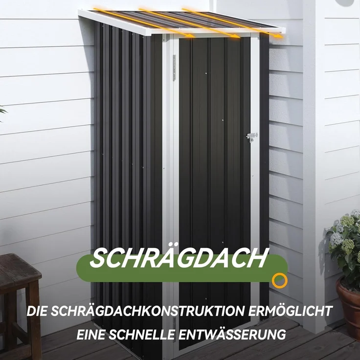 Aoxun Metallschuppen mit abschließbaren Türen, 88x61x164cm, Stahl-Werkzeugschuppen für Garten, Terrasse und Hinterhof, Schwarz – Bild 7