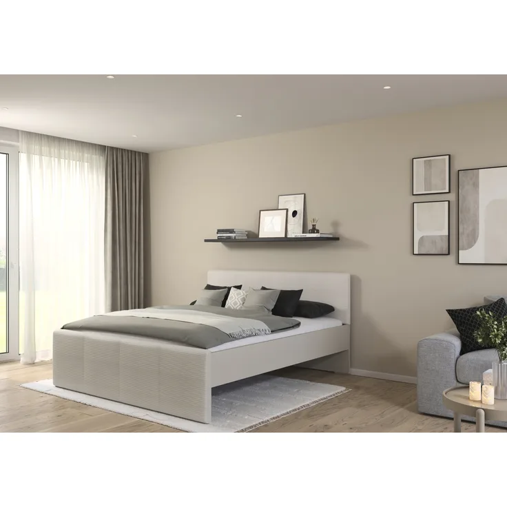 rauch Bett Holga, Polsterbett, mit Polster-Kopfteil, Farbe Webstoff Ivory/Champagner, Beige, Liegefläche 180x200cm