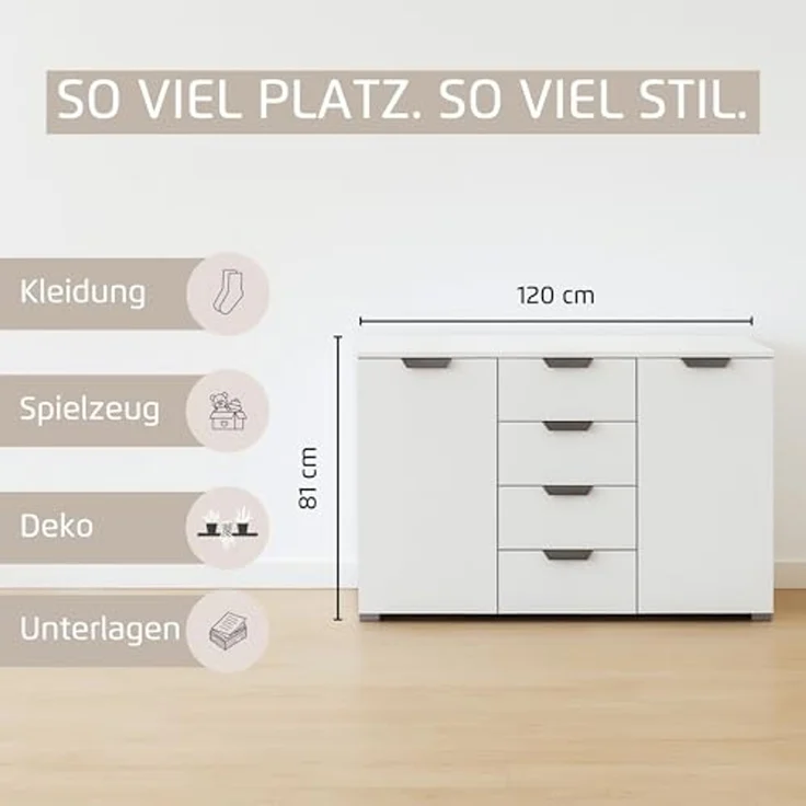 rauch Aditio Box, Kommode, 2-türig, 4 Schubladen, mit Softclose-Funktion, Farbe Beige, BxHxT 120x81x42cm – Bild 4