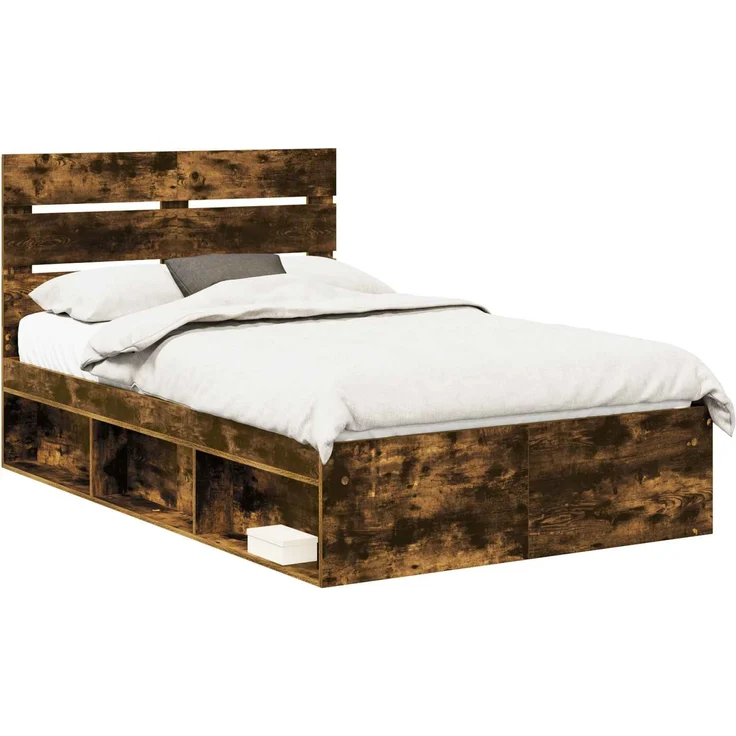 vidaXL Bettrahmen Geräucherte Eiche 135 x 190 cm Massives Kiefernholz 3411756 – Bild 1