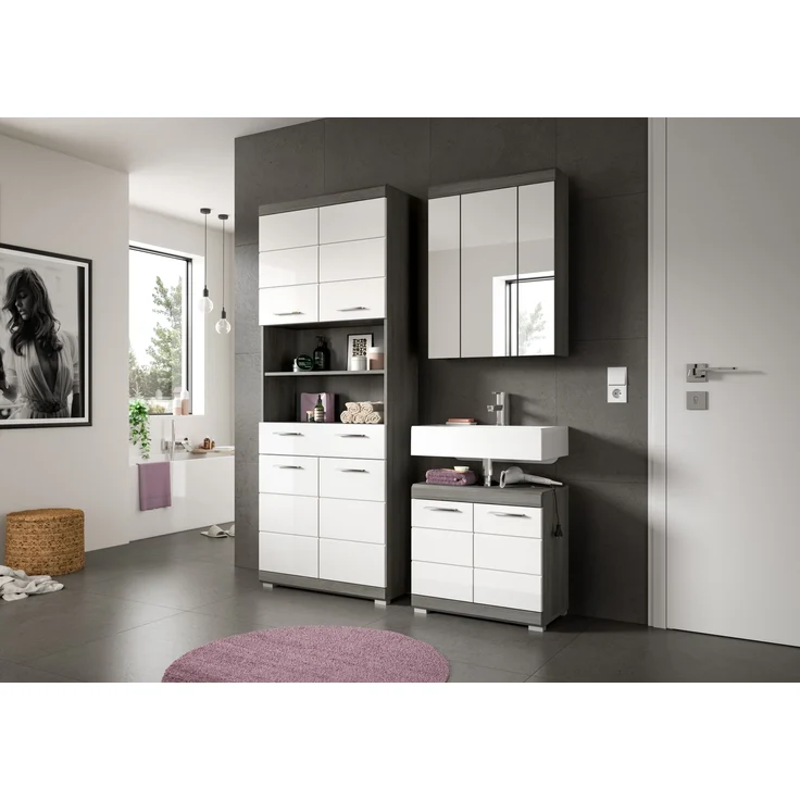 Badezimmer-Set >Scout< in Rauchsilber / Weiß Hochglanz - 149x191x34cm (BxHxT) – Bild 5