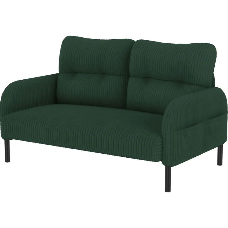 3-teilige Cord-Sitzgruppe aus 2-Sitzer-Sofa, Sessel und Hocker, gepolstertes Lounge-Set mit Seitentasche und Metall-Holz-Gestell, Smaragdgrün – Bild 19