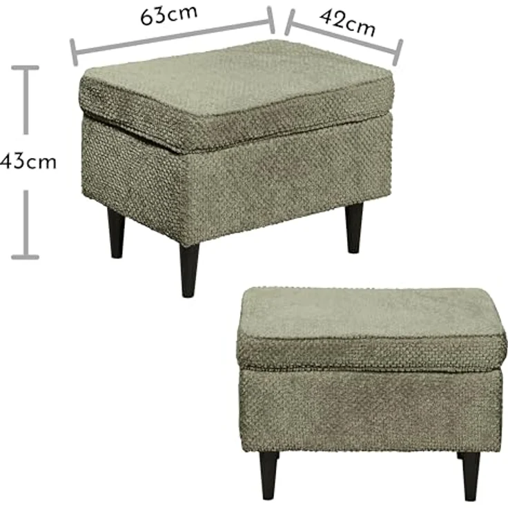 Stella Trading Oskar Fußhocker gepolstert, Olive - Vintage Polsterhocker für Sessel, Couch und Sofa - 63 x 43 x 42 cm (B/H/T) – Bild 4