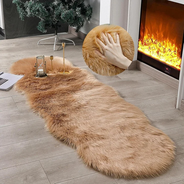 1 Stück Plüschteppich, flauschig, Nachttisch- & Schlafzimmer-Teppich, 40x60 cm, Hellbraun – Bild 4
