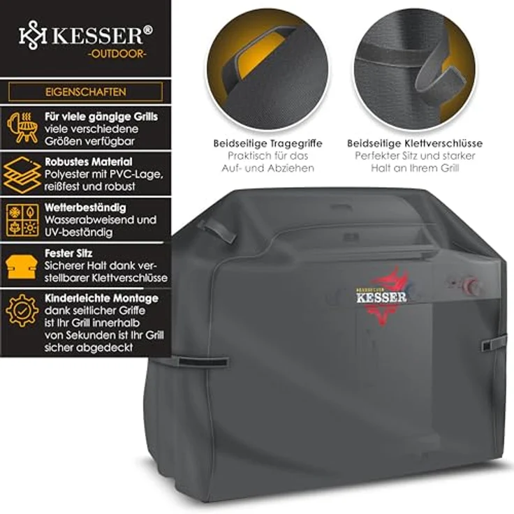 KESSER® Premium BBQ Grillabdeckung Gasgrill Grillhaube Abdeckung Wetterfest - für Weber, Brinkmann, Char Broil Grill Abdeckhaube Schutzhülle | 600D Oxford- Gewebe Reißfest Anthrazit, 132 x 66 x 109 cm (BxTxH) – Bild 3