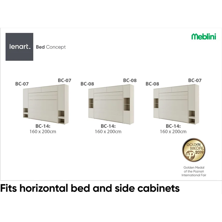 MEBLINI Hängeschrank BC-15 für 160x200 Horizontal Schrankbett - Kaschmir - 211x40x46cm - Wandschrank mit Ablagen und Teleskopen - Wandregal – Bild 2