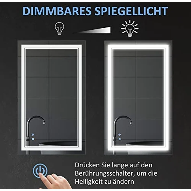 Kleankin Spiegel Badspiegel, Badezimmerspiegel mit LED-Beleuchtung (Wandspiegel mit Touchschalter, 1-St, 3 Lichtfarben, Lichtspiegel IP44), IP44 Wasserdicht, 100 x 60 cm – Bild 4
