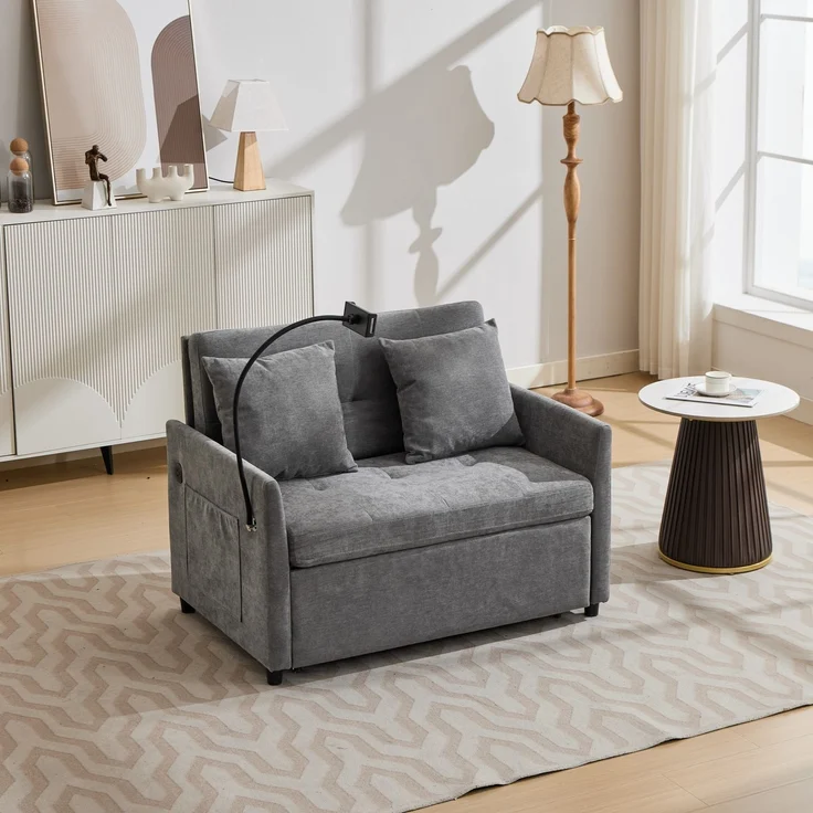 Wohnora-Minimally modern design fabric sofa multifunctional deformation sofa - comfortable living room, office and studio sleeping sofa, small unit dual-use foldable single nap bed,H 835cm x T 109cm x B 72cm,Grau – Bild 3