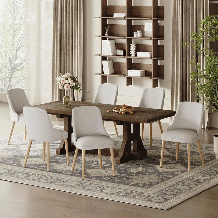 COLAMY Esszimmerstühle 6er Set, Gepolsterter Stuhl mit Holzbeinen, Hohe Rückenlehne für Esszimmer/Restaurant/Café, Hellgrau – Bild 1