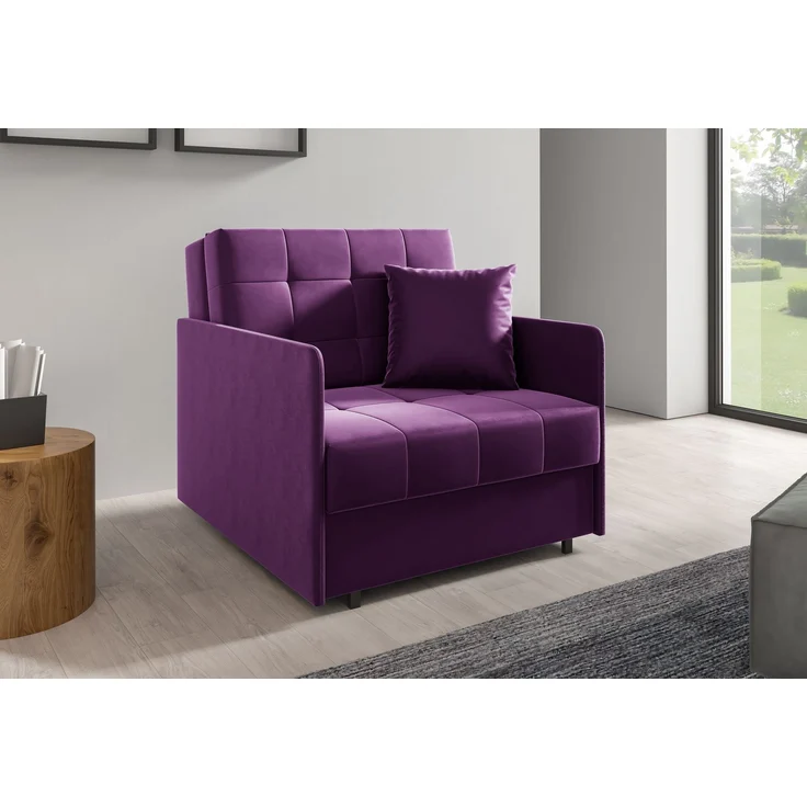 Sofasessel YORK I mit Steppung, 1-Sitzer Schlafsofa, Jugendsofa mit Schlaffunktion, ausziehbare Couch, mit Bettkasten, inkl. Kissen, Kronos 03, 85 x 97 x 90 cm – Bild 2