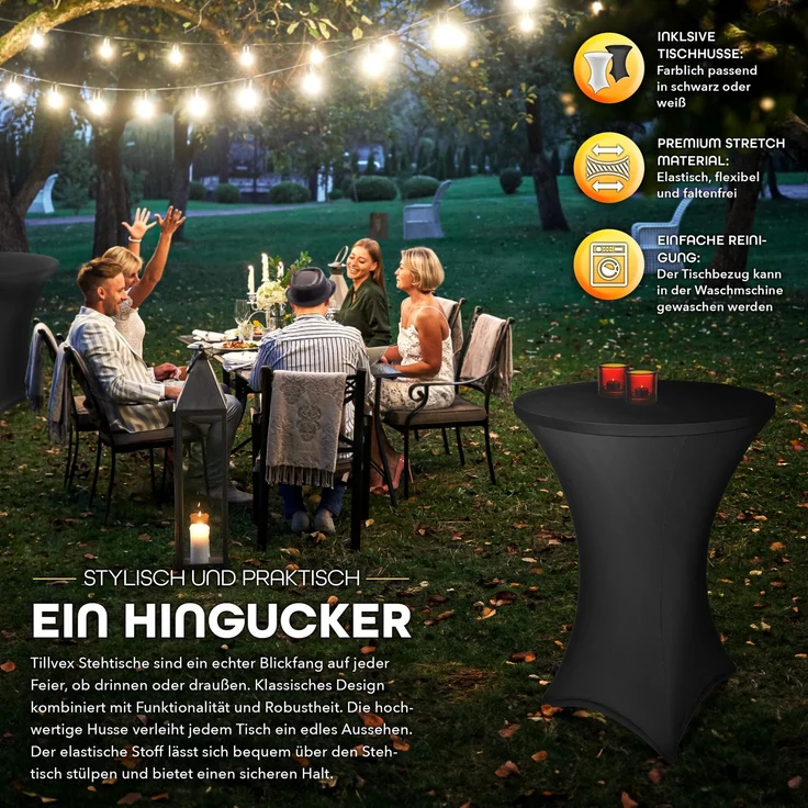 tillvex® Gastro Stehtisch klappbar Ø60cm schwarz | Bistrotisch FERTIG MONTIERT | Klapptisch rund - wetterfester Partytisch | Gartentisch Indoor & Outdoor – Bild 6