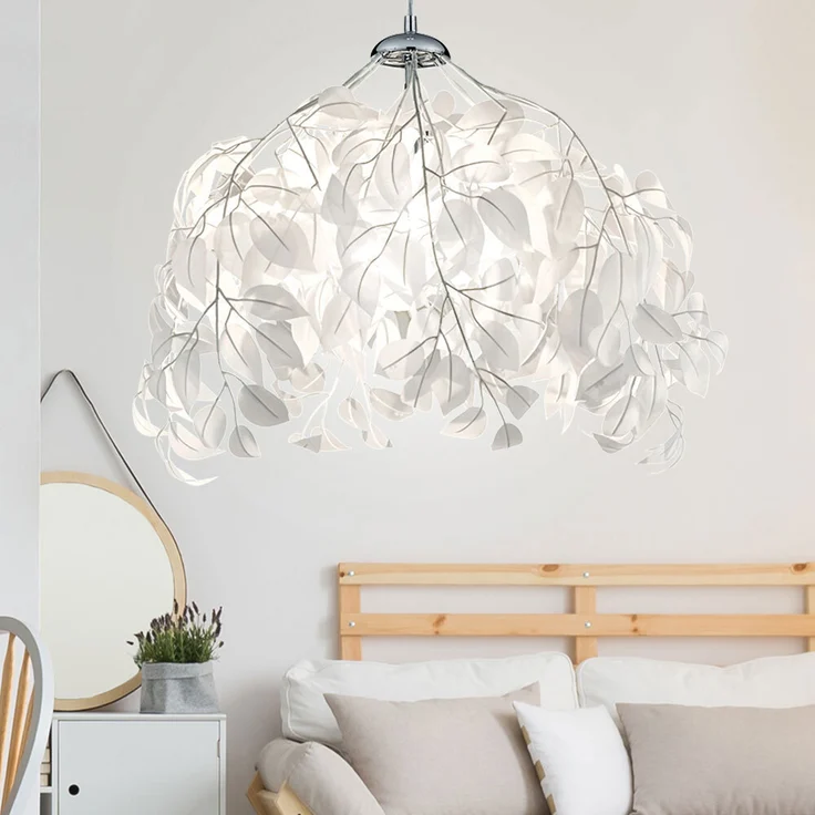 Pendelleuchte, Metall, Blätter/Äste, weiß, H 150 cm – Bild 5