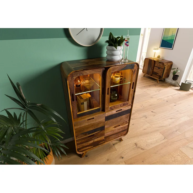Highboard Sheesham 90 x 40 x 140 dunkelbraun lackiert MAILAND #220 – Bild 2