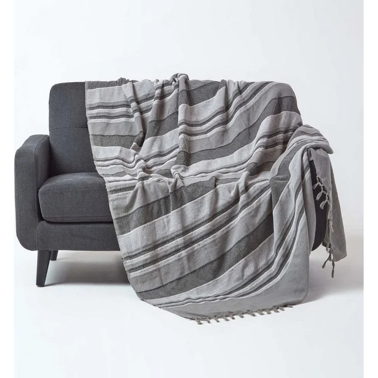 Plaid Tagesdecke Morocco, grau gestreift, 150 x 200 cm, Homescapes – Bild 1