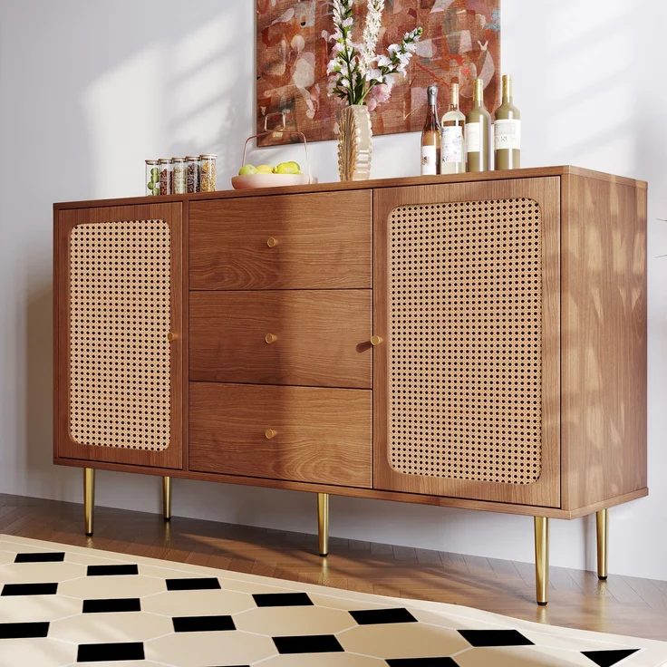 Vintage Kommode mit 3 Schubladen und verstellbarem Fachboden, Nussbaum Holzoptik, Stauraum Schrank – Bild 2