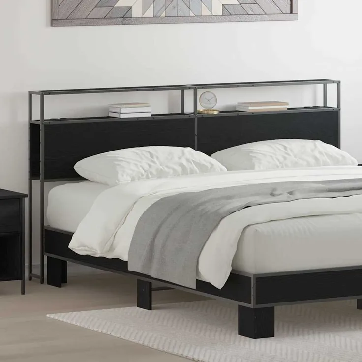 vidaXL Stauraum-Kopfteil Schwarz Eichen-Optik Holzwerkstoff 98 x 15 x 203 cm