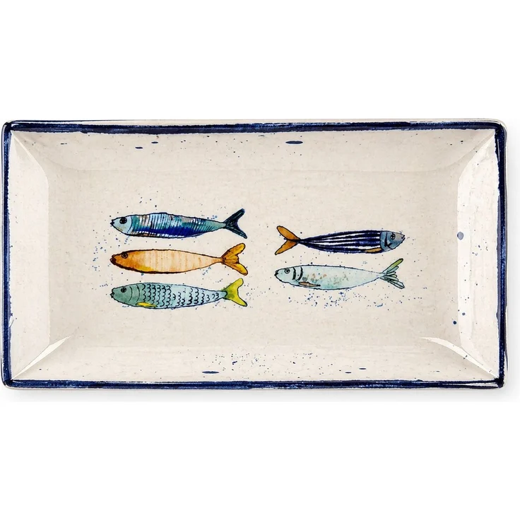 WestCraft Speiseteller Teller, mediterran mit Sardinen-Motiv, Maritime Servierplatte 25×15cm, (4 St), 2er Set, hochwertig und robust - langlebig und vielseitig einsetzbar – Bild 2