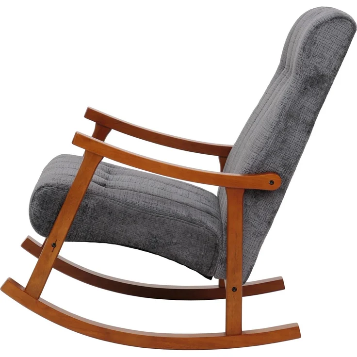 Schaukelstuhl HWC-K10, Relaxsessel, Holz FSC® Stoff/Textil Chenille (465g/m²) ~ dunkelgrau, Gestell Walnuss-Optik – Bild 5