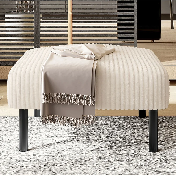 DESVIAE Hocker mit Cordbezug und Metallgestell 56x51x39 cm Beige – Bild 9