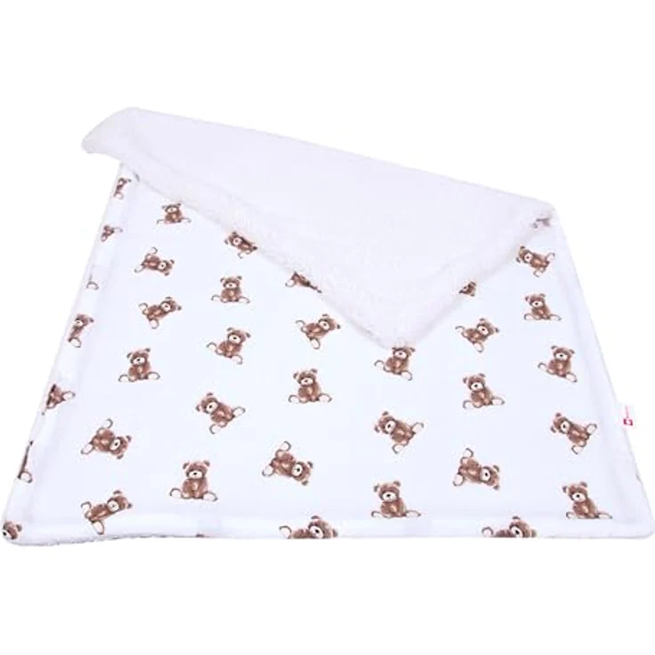 BabyLux Kinderbettdecke Musselin & Teddy Kuscheldecke 100x75 cm – Zweiseitig für Kinderwagen, TD6 - Bärchen – Bild 7