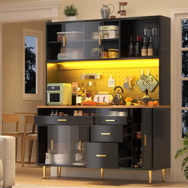 Hochschrank 145x39x171 cm mit LED, Glasschiebetür und höhenverstellbaren Fächern – Bild 2