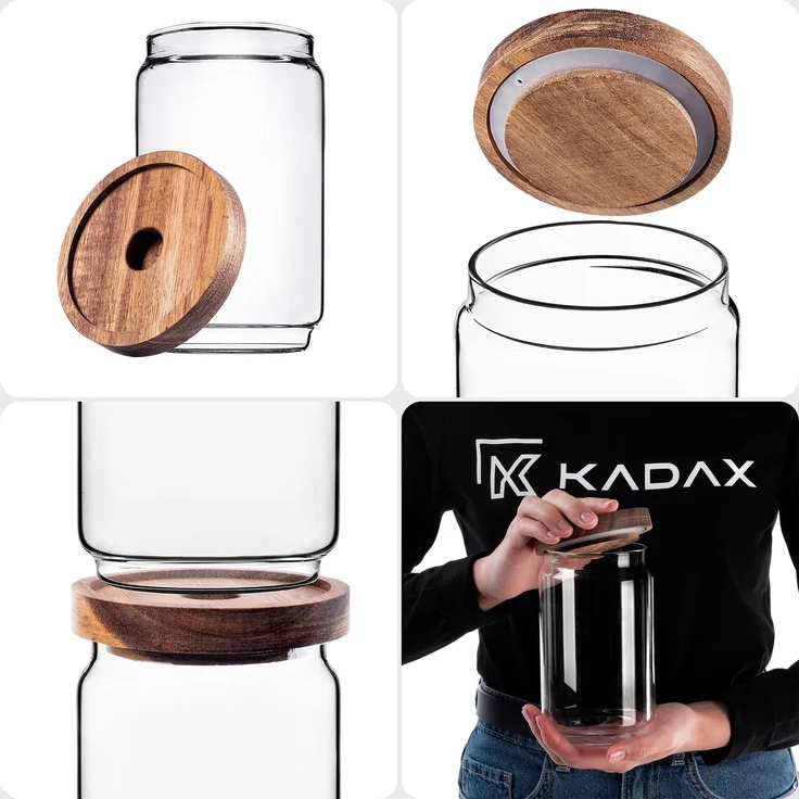 KADAX Vorratsglas 750ml mit Holzdeckel, Glasbehälter zur Aufbewahrung von Lebensmitteln, Vorratsgläser mit Deckel, Vorratsbehälter aus Glas, Vorratsdosen – Bild 9