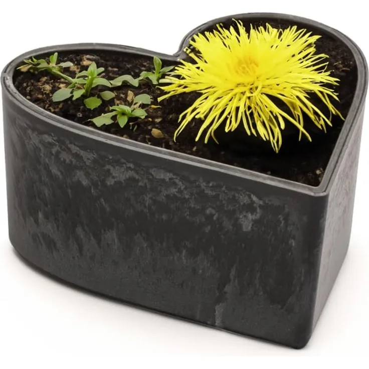 matches21 HOME & HOBBY Blumentopf Herz Pflanzschale für draussen marmoriert Dekoschale schwarz 15 cm (1 St), Blumen-Schale als wetterfeste Friedhof-Schale Grab-Schmuck Grabschale