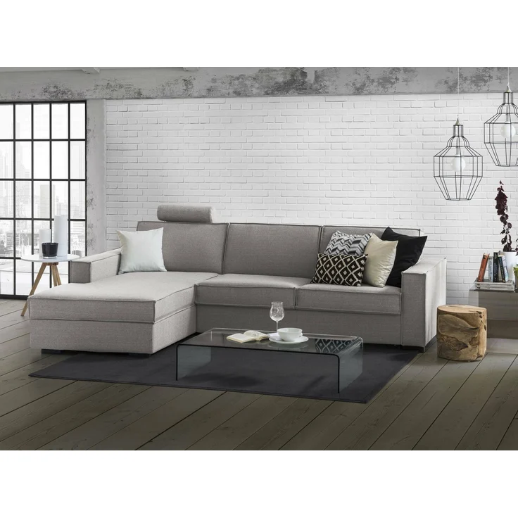 Dmora Sofa mit Halbinsel Sodalite, Ecksofa mit Sinistra-Stauraum-Halbinsel, schmale Armlehnen, 100 % Made in Italy, 260 x 95 x 90 cm, Grau – Bild 2