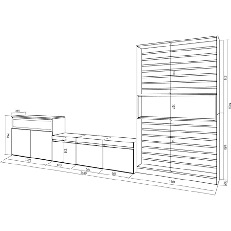 Skraut Home | Wohnwand Wohnzimmer | Wohnzimmermöbel, Möbelset | 360x186x35cm | Für TV-Geräte bis zu 65" | Elektrokamin. | Moderner Stil | Weiß und Schwarz – Bild 3