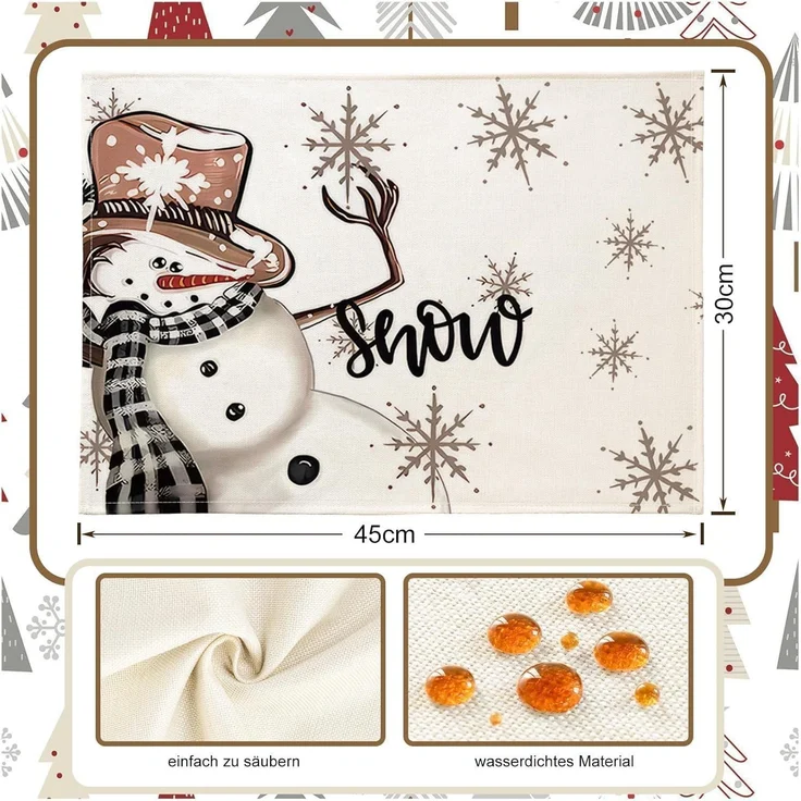 Weihnachten Platzsets 4er Set Tischsets Abwaschbar Platzdeckchen 30x45cm – Bild 2